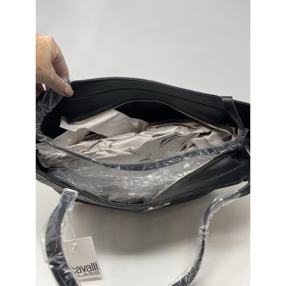 NEW Cavalli Class Sandra Shopper Tote Bag Black Onyx Logo Medium NWT $118 MSRP - Picture 10 of 13